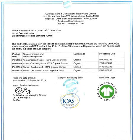 GOTS Certificate